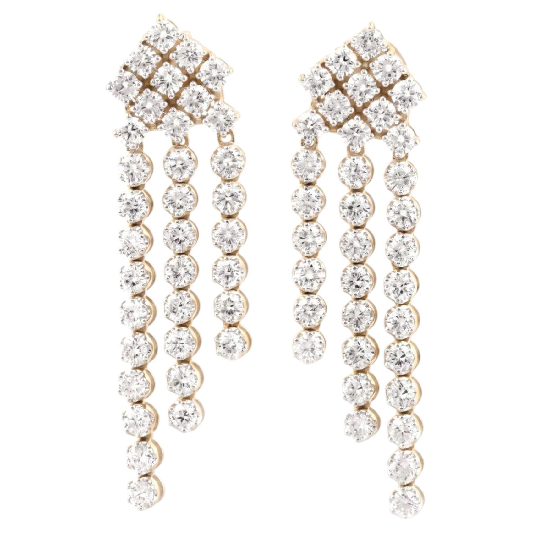 14K Yellow Gold 4.19 Cts Round Natural Diamond Graduated Fringe Earrings