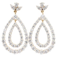 14K Yellow Gold 4.06Cts Round Natural Diamond Open Teardrop Earrings