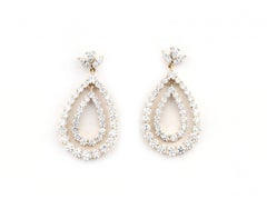 14K Yellow Gold 4.06Cts Round Natural Diamond Open Teardrop Earrings