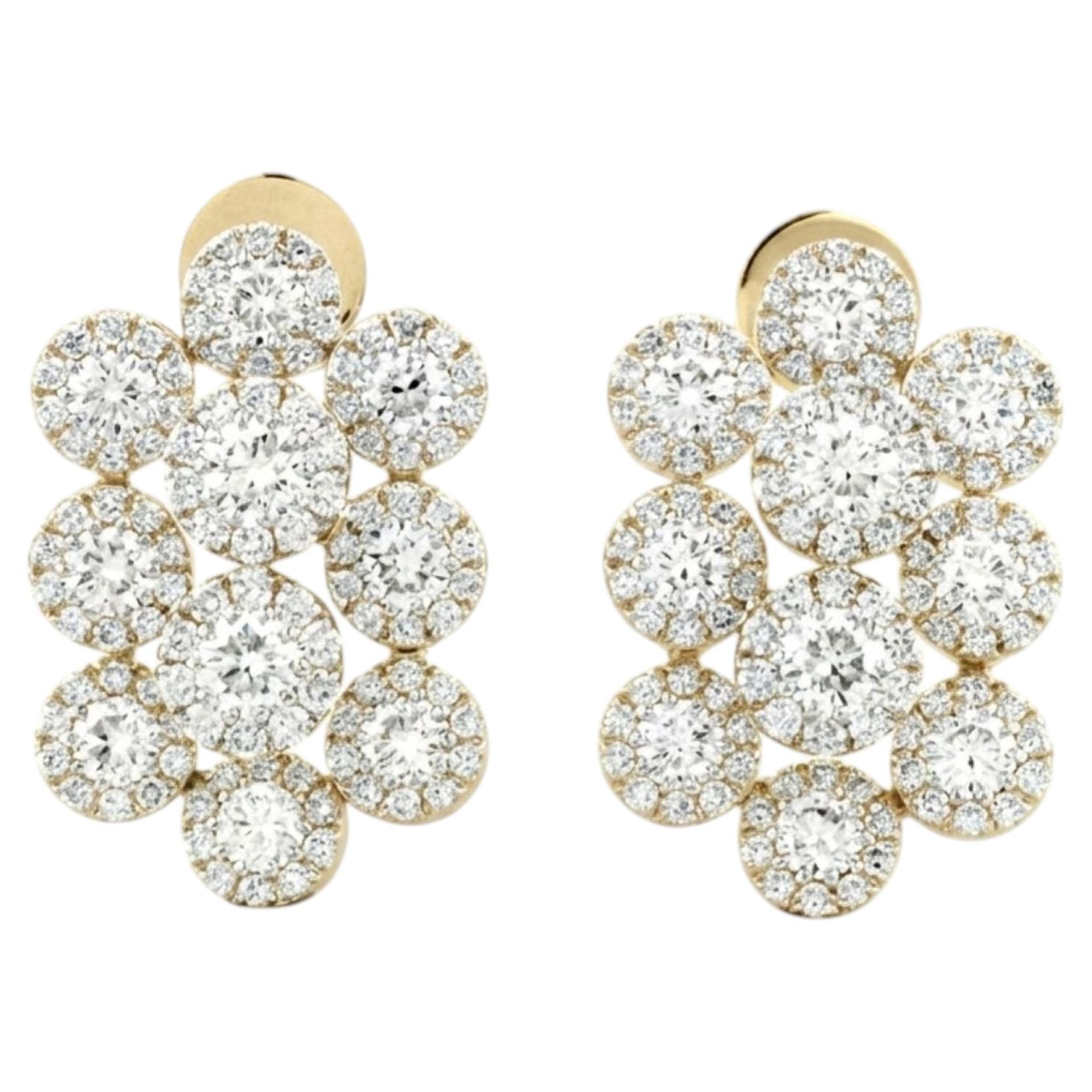 14K Yellow Gold 4.81 Cts Round Natural Diamond Floral Cluster Earrings