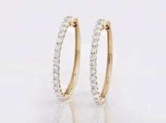 14K Yellow Gold 1.44 Cts Shared-Prong Diamond Hoop Earrings
