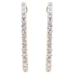 Pendientes de aro de oro amarillo de 14 quilates con diamantes de 1,44 quilates y sujeción compartida