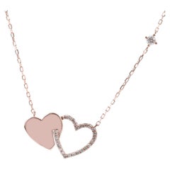14KT Rose Gold Diamond Interlocking Double Heart Pendant Necklace