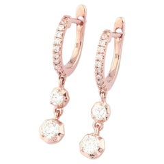 14KT Rose Gold Huggie Hoop Earrings with Bezel-Set Diamond Drops