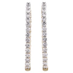 Boucles d'oreilles créoles « Inside-Out » en or jaune 14 carats, ornées d'un diamant rond de 2,68 carats