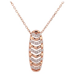 14KT Rose Gold Diamond Pave Chevron Ribbon Bar Pendant Necklace