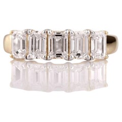 14K Yellow Gold 2.0 Cts Emerald Natural Diamond Five-Stone Emerald-Cut Ring
