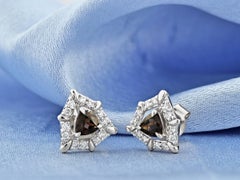14K White Gold Trillion-Cut Smoky Quartz & Diamond Stud Earrings