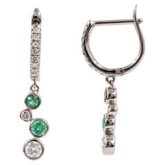 14K White Gold Diamond & Emerald Drop Earrings