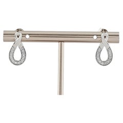 14K White Gold Round Cut Diamond Teardrop Dangle Earrings