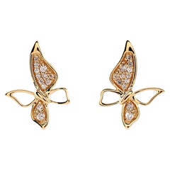 14K Yellow Gold Diamond Butterfly Stud Earrings