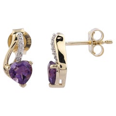 14K Yellow Gold Heart-Shaped Amethyst & Diamond Drop Earrings