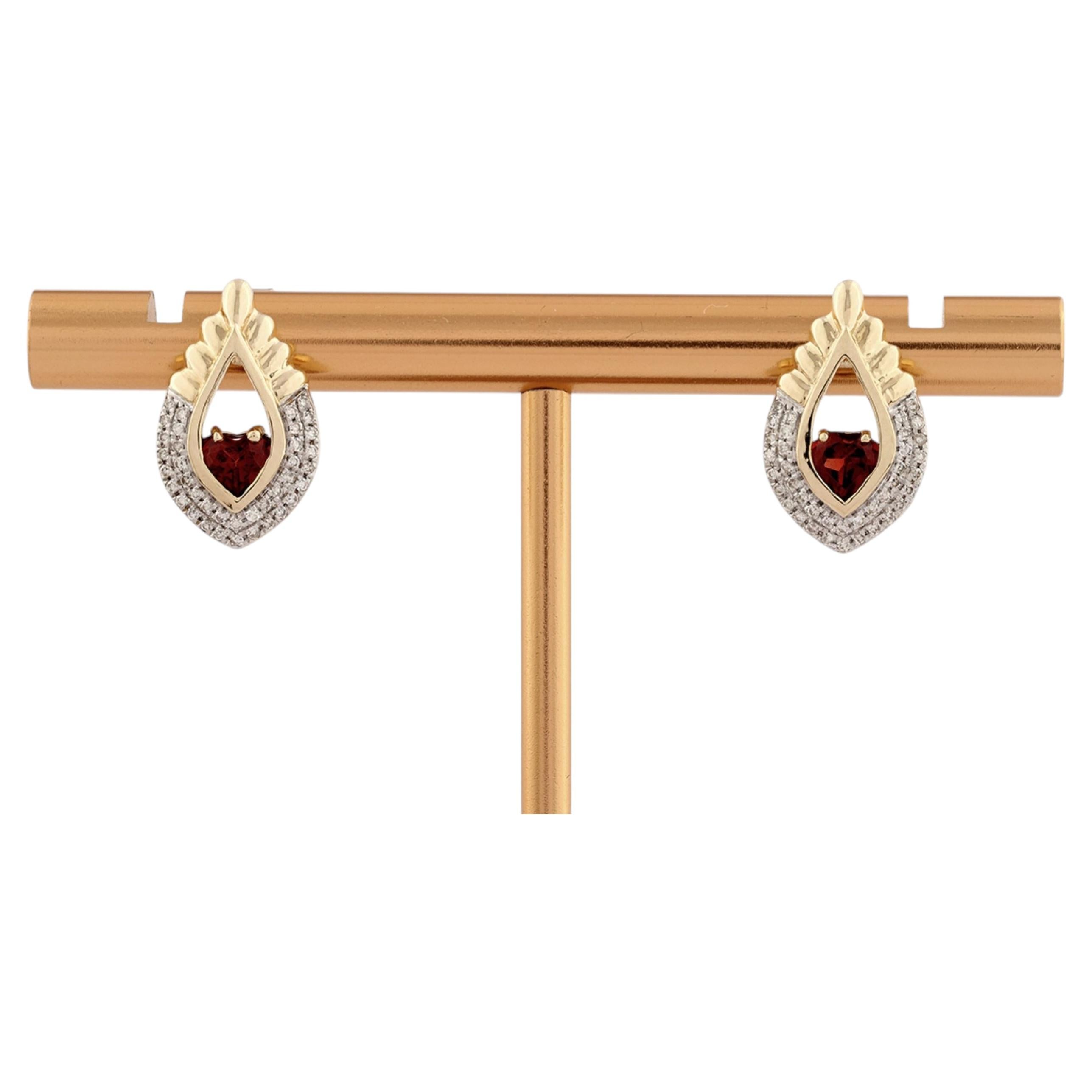 14K Yellow Gold Garnet & Diamond 0.85 Cts Drop Earrings For Sale