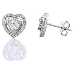 14K White Gold Round Diamond Heart 0.33Cts Stud Earrings