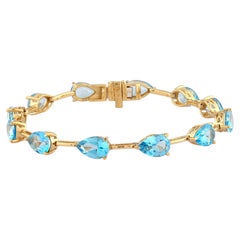 Pulsera de plata 925 con topacios azules cerúleos en forma de lágrima y chapado en amarillo, 16,08 quilates