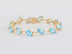 Pulsera de plata 925 con topacios azul claro y azul celeste en forma de lágrima, chapada en amarillo, 18,76 quilates
