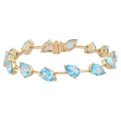 Pulsera de plata 925 con topacios azul claro y azul celeste en forma de lágrima, chapada en amarillo, 18,76 quilates