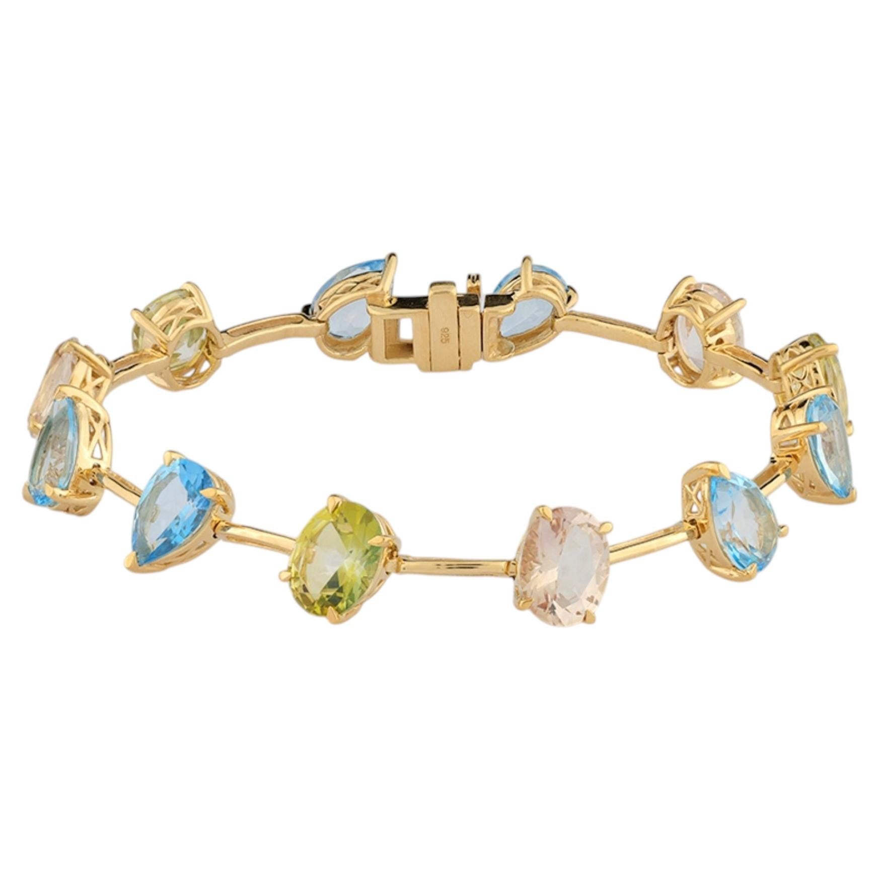 Pulsera de eslabones de plata 925 con topacios amarillos de 20,16 quilates, tallados en forma de pera y ovalada, y chapada en amarillo en venta