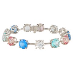 Bracciale tennis in argento sterling 925 placcato bianco con topazi multicolori