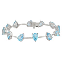 Pulsera de eslabones de plata 925 «Ocean Breeze», con topacio azul claro y chapado en blanco, 16,08 quilates