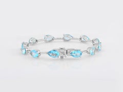 Pulsera de plata 925 chapada en blanco con topacios azules cerúleos en forma de lágrima, 16,08 quilates