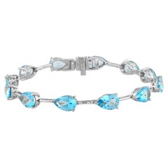 Pulsera de plata 925 chapada en blanco con topacios azules cerúleos en forma de lágrima, 16,08 quilates