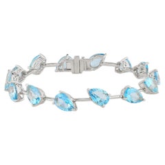 Pulsera de plata 925 con topacios azul claro en forma de lágrima, chapada en blanco, 18,76 quilates
