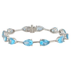Pulsera de plata de ley 925 «Celestial» con eslabones y un topacio azul de 16,08 con corte en pera
