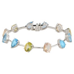 Pulsera de eslabones de plata 925 con topacios de corte en pera y ovalado, de 20,16 quilates, chapada en blanco