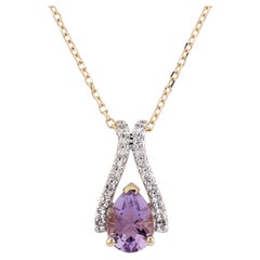 14K Yellow Gold Amethyst & Diamond Pendant Necklace