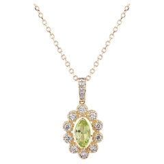 14K Yellow Gold 0.47 Cts Peridot Diamond Pendant Necklace