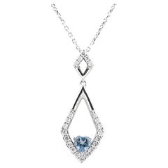14K White Gold Heart London Blue Topaz & Diamond Pendant Necklace