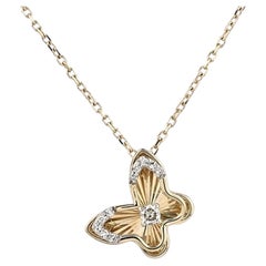 14K Yellow Gold Floral 0.06Cts Diamond Pendant Necklace