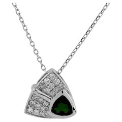 14K White Gold Chrome Diopside & Diamond Trilliant Pendant Necklace