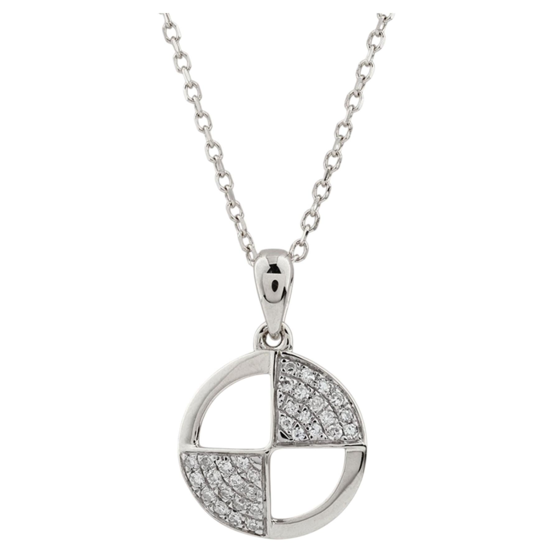 14K White Gold Geometric 0.07Cts Diamond Pendant Necklace