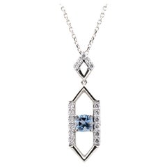 14K White Gold Swiss Blue Topaz & Diamond Teardrop Pendant Necklace