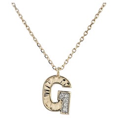 Contemporary 14K Yellow Gold G Pendant Necklace with 5 Diamonds
