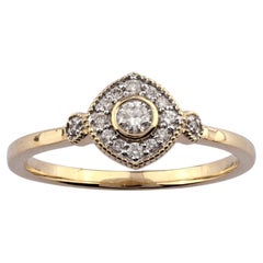 Bague contemporaine en or jaune 14 carats, style « halo » et « cluster », sertie de 15 diamants