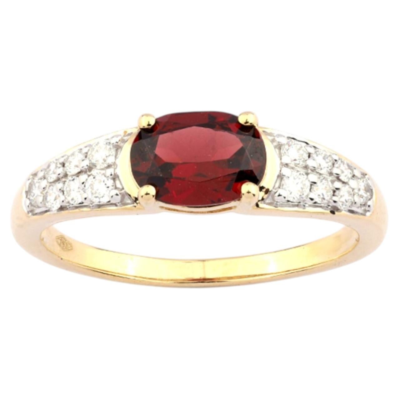 14K Yellow Gold Oval Garnet & Diamond Cocktail Ring