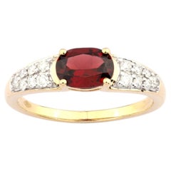 14K Yellow Gold Oval Garnet & Diamond Cocktail Ring