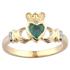 14K Yellow Gold Heart Emerald & Diamond Cocktail Ring