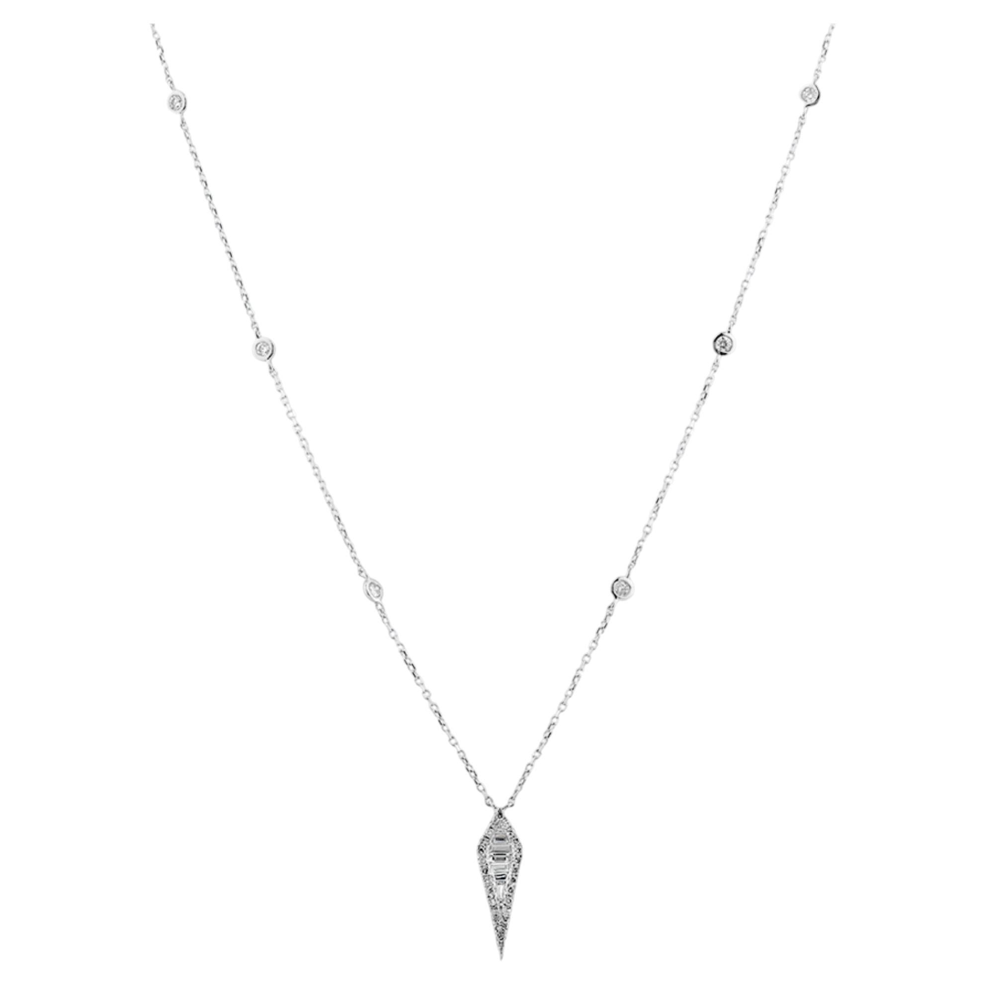 14K White Gold 0.42 Cts Round Cut Diamond Necklace