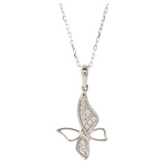 14K White Gold 0.12Cts Round Diamond Pendant Necklace