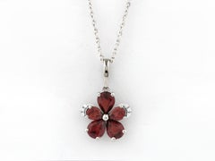 14K White Gold 1.53 Cts Garnet & Diamond Pendant Necklace