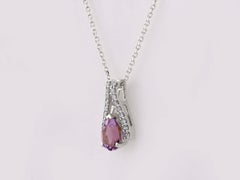 14K White Gold Amethyst & Diamond Pendant Necklace