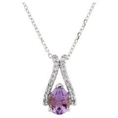 14K White Gold Amethyst & Diamond Pendant Necklace