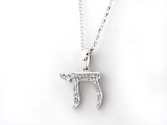 14K White Gold Round Diamond Religious Pendant Necklace