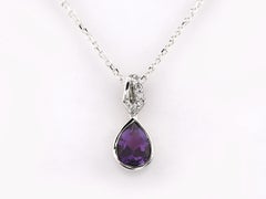 14K White Gold Amethyst & Diamond Pendant Necklace