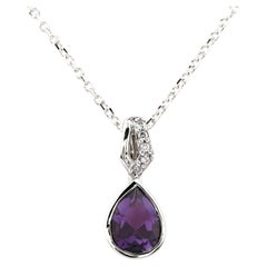 14K White Gold Amethyst & Diamond Pendant Necklace