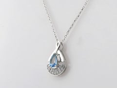 14K White Gold Blue Topaz & Diamond Pendant Necklace